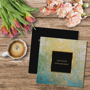 Teal and gold stone geode professional square business card