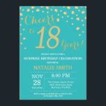 Teal and Gold Surprise 18th Birthday Diamond Invitation<br><div class="desc">Surprise 18th Birthday Invitation with Teal and Gold Glitter Diamond Background. Gold Confetti. Adult Birthday. Male Men or Women Birthday. For further customisation,  please click the "Customise it" button and use our design tool to modify this template.</div>