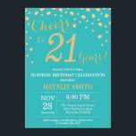 Teal and Gold Surprise 21st Birthday Diamond Invitation<br><div class="desc">Surprise 21st Birthday Invitation with Teal and Gold Glitter Diamond Background. Gold Confetti. Adult Birthday. Male Men or Women Birthday. For further customisation,  please click the "Customise it" button and use our design tool to modify this template.</div>