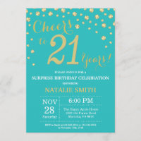 Teal and Gold Surprise 21st Birthday Diamond