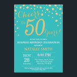 Teal and Gold Surprise 50th Birthday Diamond Invitation<br><div class="desc">Surprise 50th Birthday Invitation with Teal and Gold Glitter Diamond Background. Gold Confetti. Adult Birthday. Male Men or Women Birthday. For further customisation,  please click the "Customise it" button and use our design tool to modify this template.</div>
