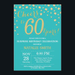 Teal and Gold Surprise 60th Birthday Diamond Invitation<br><div class="desc">Surprise 60th Birthday Invitation with Teal and Gold Glitter Diamond Background. Gold Confetti. Adult Birthday. Male Men or Women Birthday. For further customisation,  please click the "Customise it" button and use our design tool to modify this template.</div>