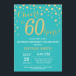 Teal and Gold Surprise 60th Birthday Diamond Invitation<br><div class="desc">Surprise 60th Birthday Invitation with Teal and Gold Glitter Diamond Background. Gold Confetti. Adult Birthday. Male Men or Women Birthday. For further customisation,  please click the "Customise it" button and use our design tool to modify this template.</div>