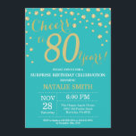 Teal and Gold Surprise 80th Birthday Diamond Invitation<br><div class="desc">Surprise 80th Birthday Invitation with Teal and Gold Glitter Diamond Background. Gold Confetti. Adult Birthday. Male Men or Women Birthday. For further customisation,  please click the "Customise it" button and use our design tool to modify this template.</div>