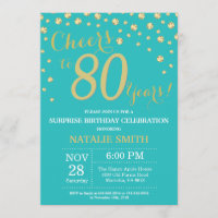 Teal and Gold Surprise 80th Birthday Diamond