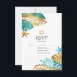 Teal and Gold Tropical Bat Mitzvah RSVP Card<br><div class="desc">Celebrate your Bat Mitzvah with this elegant and modern RSVP card. Featuring a design of teal and gold palm leaves with a prominent Star of David, this card perfectly blends a tropical theme with traditional Jewish elements. Fully customisable, it's ideal for setting the tone for a unique and memorable Bat...</div>