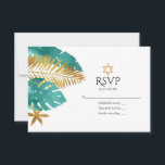 Teal and Gold Tropical Bat Mitzvah RSVP Card<br><div class="desc">Celebrate your Bat Mitzvah with this elegant and modern RSVP card. Featuring a design of teal and gold palm leaves with a prominent Star of David, this card perfectly blends a tropical theme with traditional Jewish elements. Fully customisable, it's ideal for setting the tone for a unique and memorable Bat...</div>