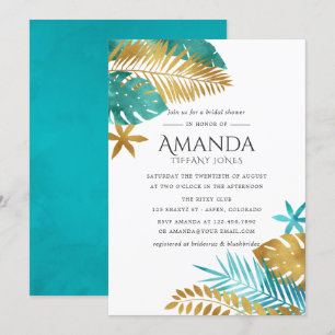 Teal and Gold Tropical Bridal Shower Invitation