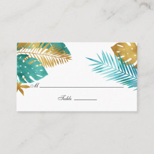 Teal and Gold Tropical Wedding Place Card