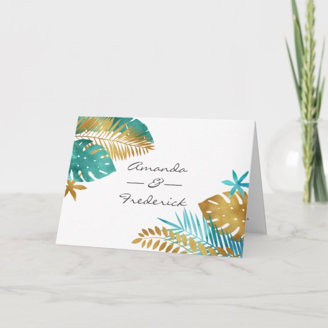 Teal and Gold Tropical Wedding Programme (Front)