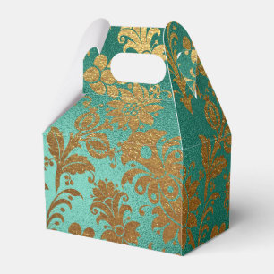 Teal and Gold Vintage Floral Damask Favour Box