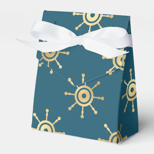 Teal and Gold Vintage Nautical Favour Box (Front Side)