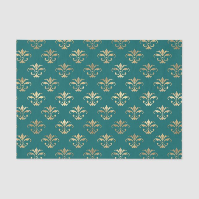 Teal and Gold Vintage Pattern Tissue Paper (Front)