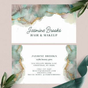 Teal and Gold Watercolor  Business Card