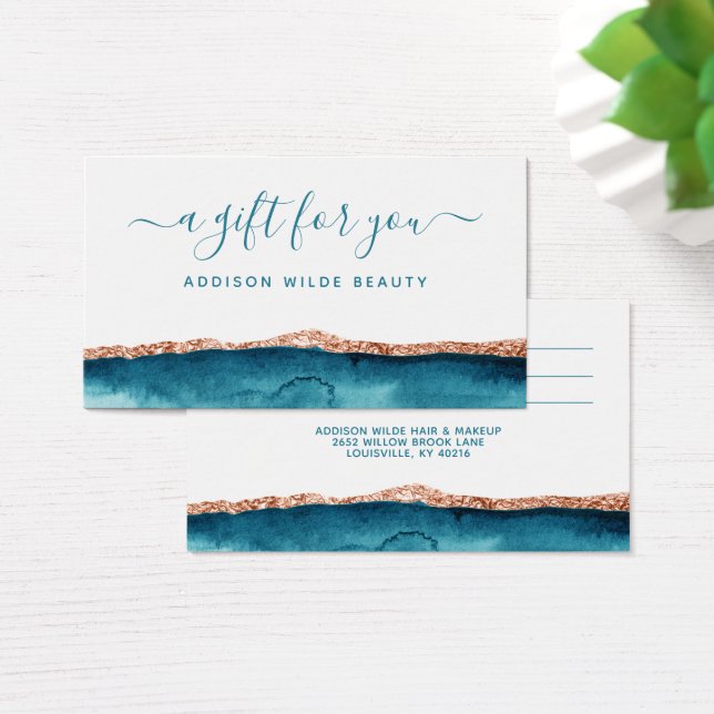Teal And Gold Watercolor Gift Card (Desk)