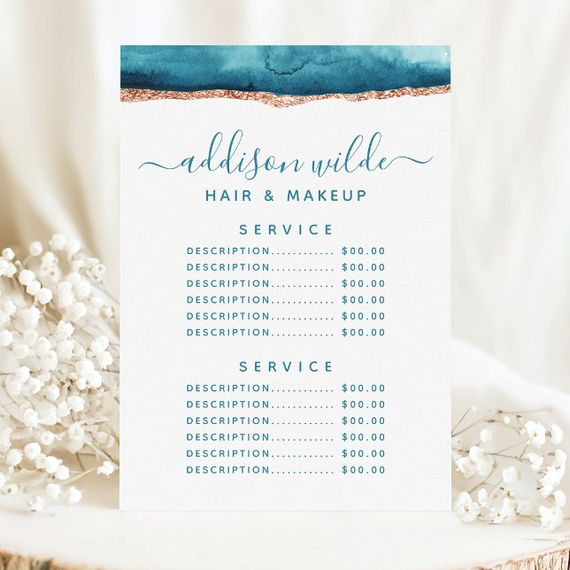 Teal And Gold Watercolor Service Price Menu (Creator Uploaded)