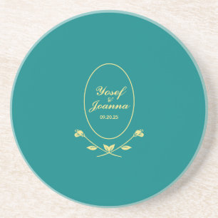 Teal and Gold Wedding Coaster