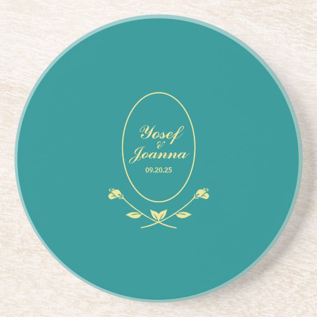 Teal and Gold Wedding Coaster (Front)