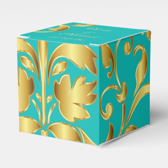 Teal and Gold Wedding Favours Box (Front Side)