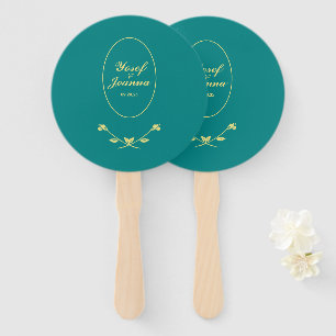 Teal and Gold Wedding Hand Fan