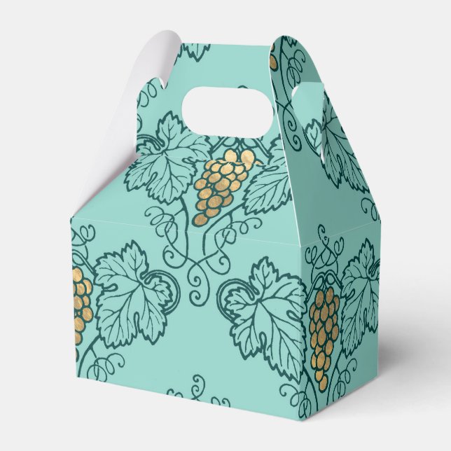 Teal and Gold Wine Pattern Favour Box (Front Side)