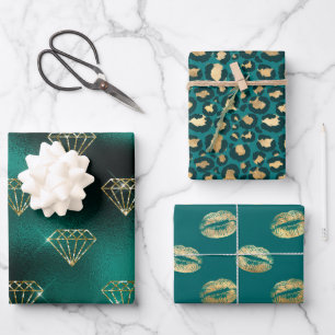 Teal and Gold Wrapping Paper Sheet