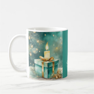 Teal and Golden Candle with Gift Box Coffee Mug