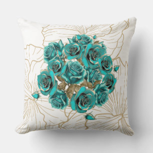 Teal And Golden Filigree Affair Cushion