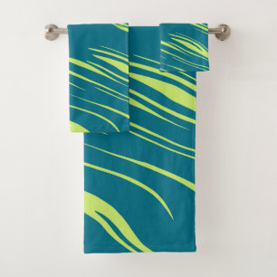 Teal and Green abstract Bath Towel Set