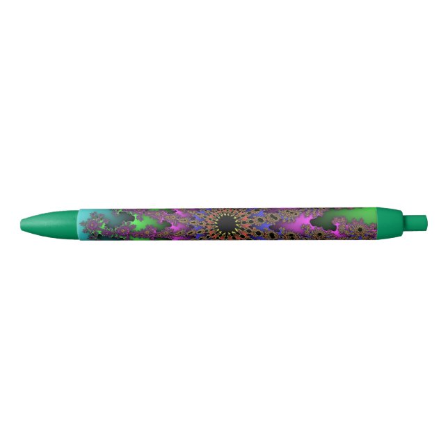 Teal and Green Burst Black Ink Pen (Front)