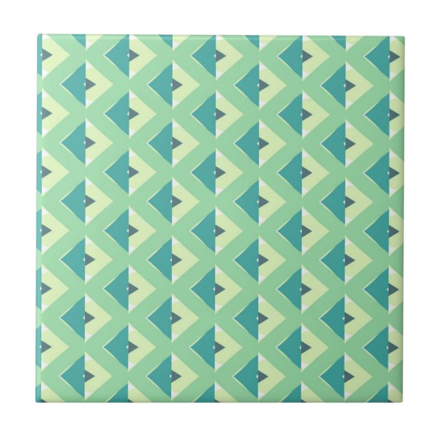 Teal and Green Diamond Geometric Pattern Tile (Front)