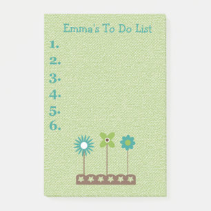 Teal and Green Flowers Personalised To Do List Post-it Notes