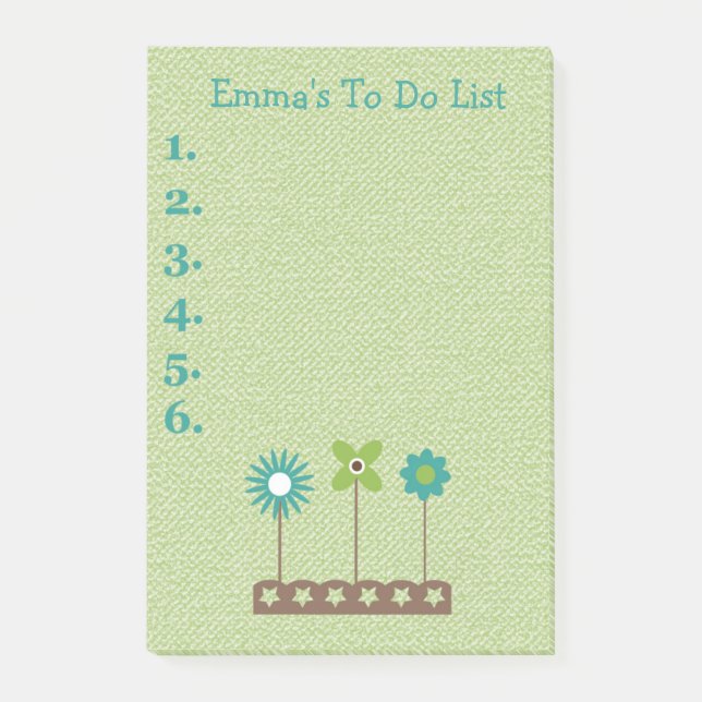 Teal and Green Flowers Personalised To Do List Post-it Notes (Front)