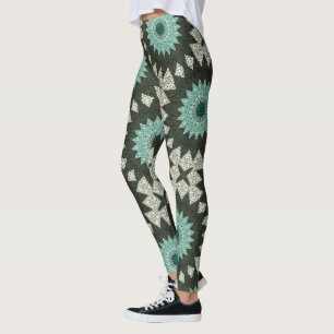 Teal and Green Geometric Mandala Pattern Leggings
