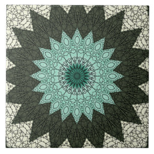 Teal and Green Geometric Mandala Pattern Tile