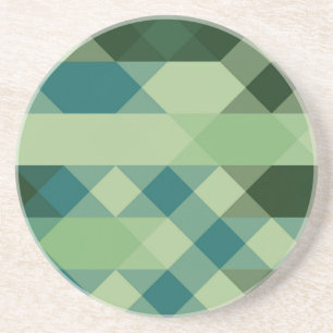 Teal and green geometric pattern coaster
