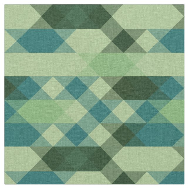 Teal and green geometric pattern fabric (Close Up)