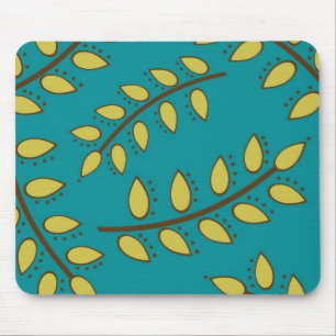 Teal and Green Leaves by Cupcake Cutiees Mouse Mat