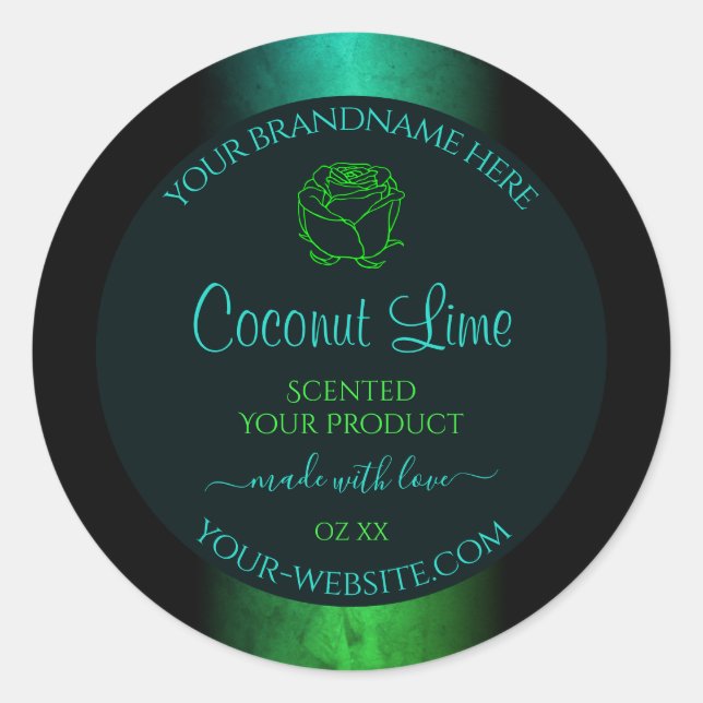 Teal and Green Marble Floral Modern Product Labels (Front)