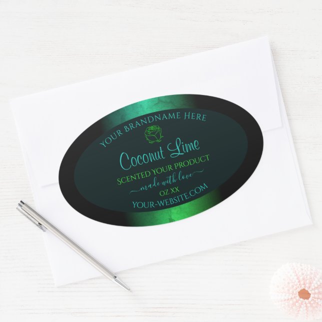 Teal and Green Marble Floral Modern Product Labels (Envelope)