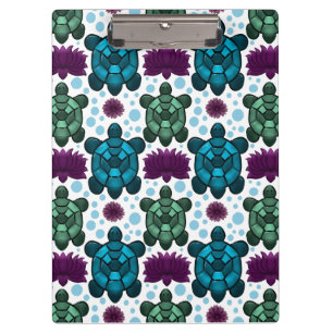 Teal and green sea turtles lotus pattern clipboard