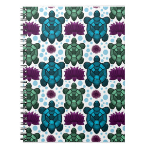 Teal and green sea turtles lotus pattern  notebook