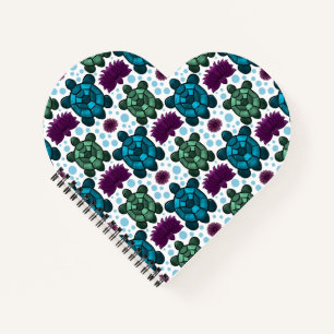 Teal and green sea turtles lotus pattern  notebook