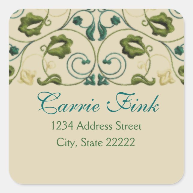 Teal and Green Vine Return Address Envelope Seal (Front)
