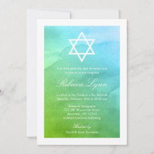 Teal and Green Watercolor Bat Mitzvah Invitation