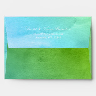 Teal and Green Watercolor Return Address A7 Envelopes