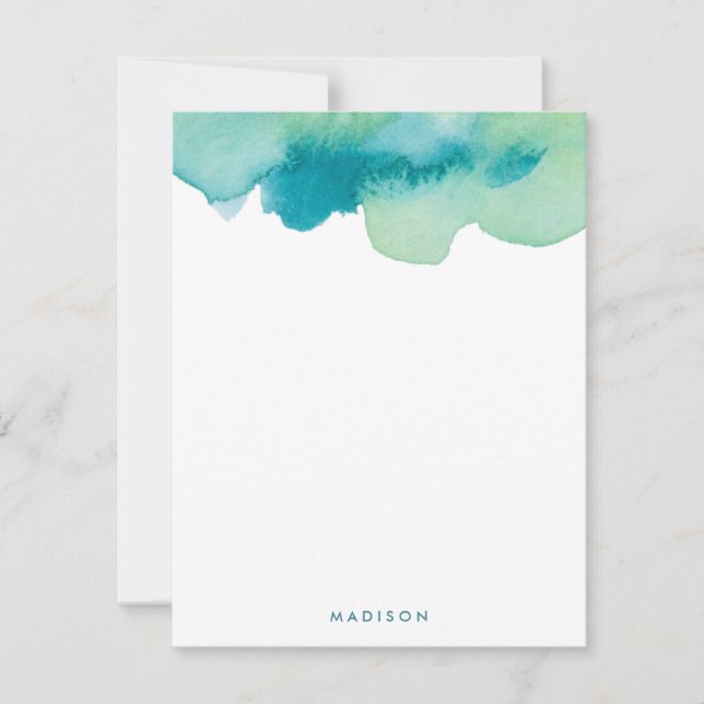 Teal and Green Watercolors Thank You Notes (Front)