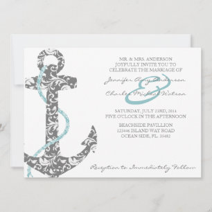 Teal and Grey Anchor Beach Wedding Invitation