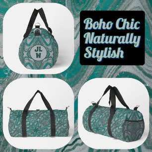 Teal and Grey Boho Chic Abstract Duffle Bag