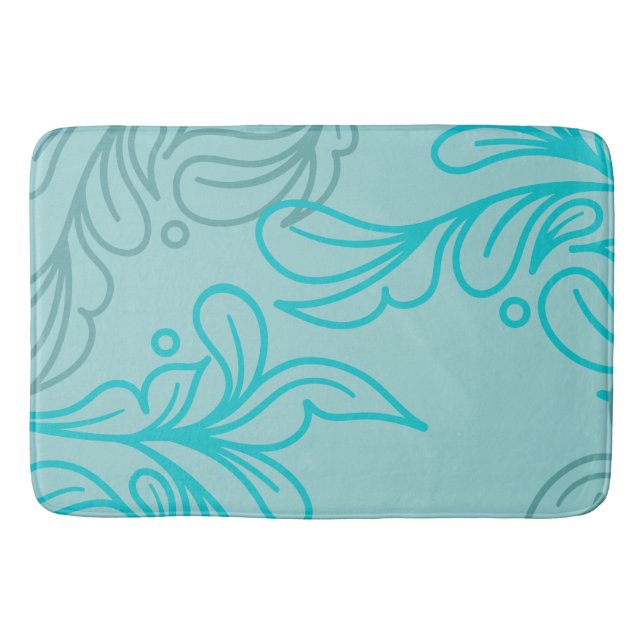 Teal and Grey Boho Leaf Design Bath Mat (Front)